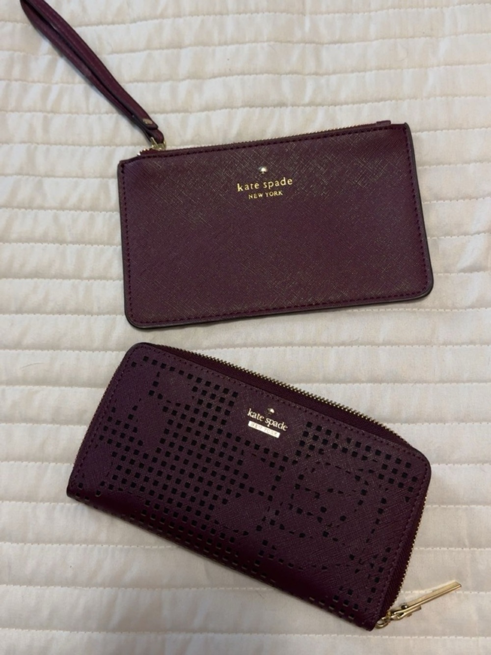 kate spade Plum Zip Wallet and Wristlet Set with Gold Logo